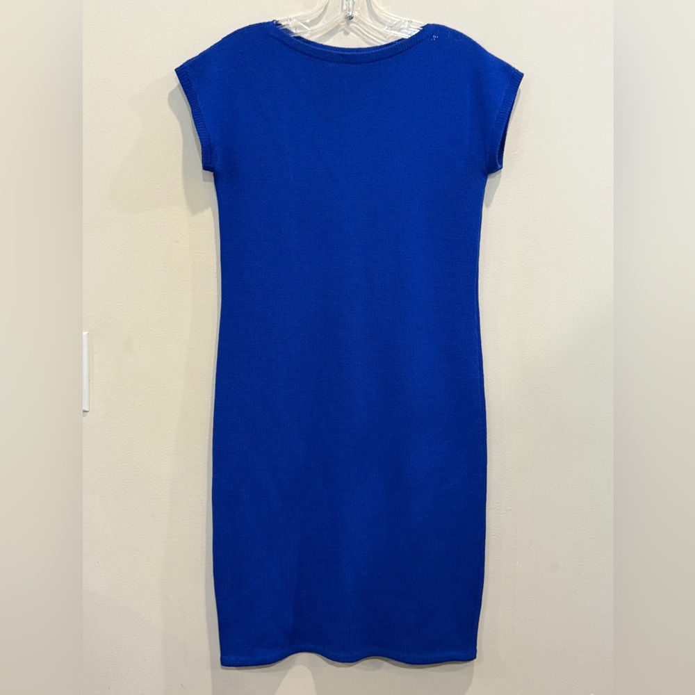 Vintage St John Knit Royal Blue Shift Dress Cap Sleeve Boat Neck